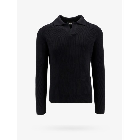 Ribbed extrafine merino wool polo shirt