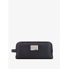Leather beauty case with metal logo patch