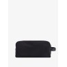 Leather beauty case with metal logo patch