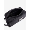 Leather beauty case with metal logo patch