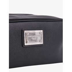 Leather beauty case with metal logo patch