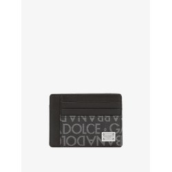 Leather card holder with logo detail
