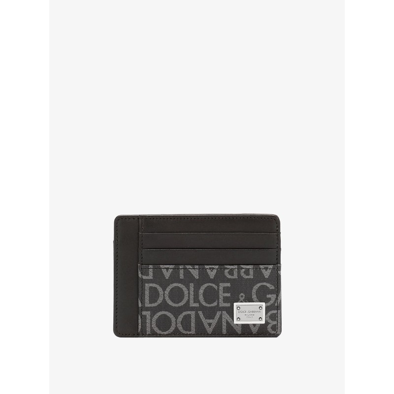 Leather card holder with logo detail