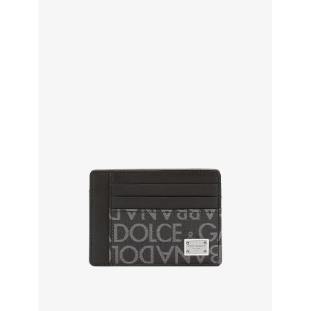 Leather card holder with logo detail