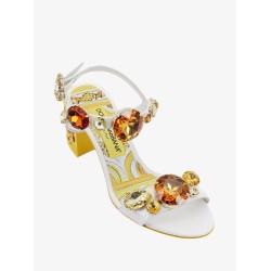 Leather sandals with jewel applications