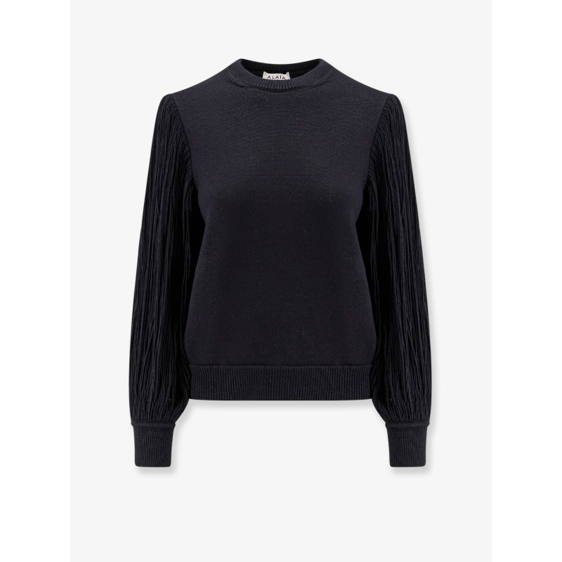 Wool sweater with fringes detail