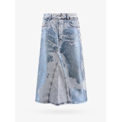 Denim skirt with laminated print
