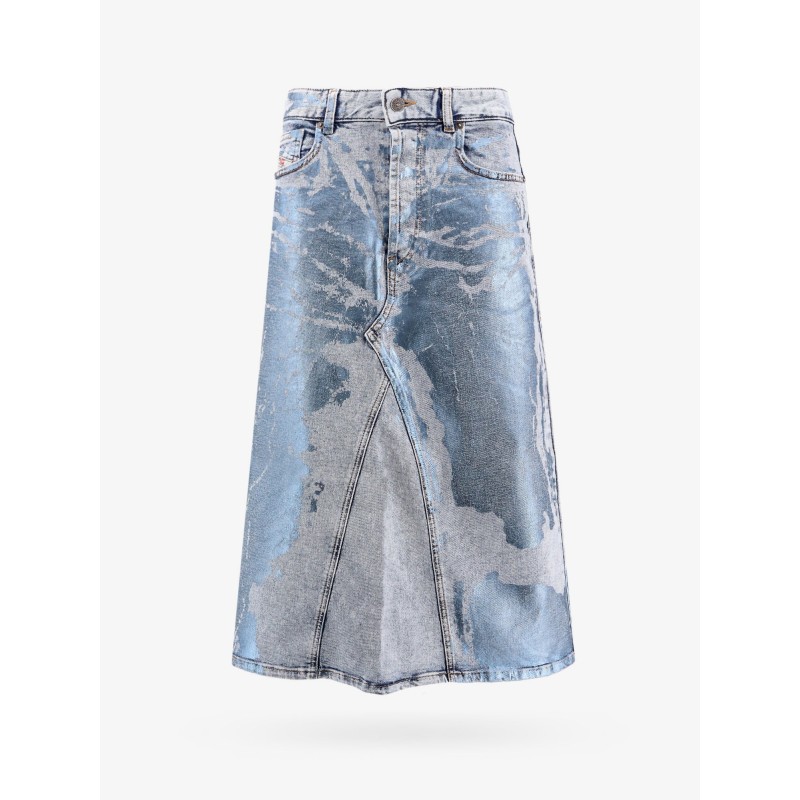 Denim skirt with laminated print