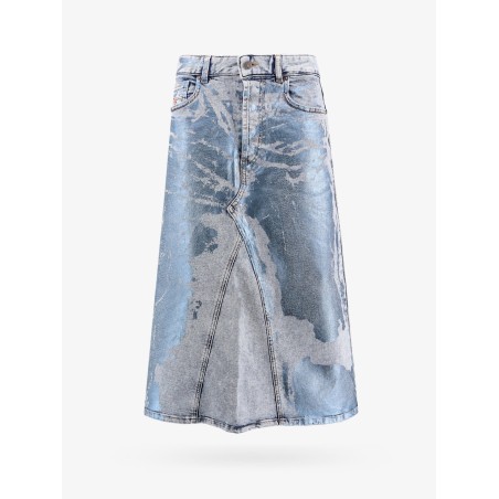 Denim skirt with laminated print