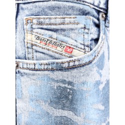 Denim skirt with laminated print