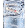 Denim skirt with laminated print