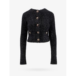 Cotton tweed knitted cropped cardigan