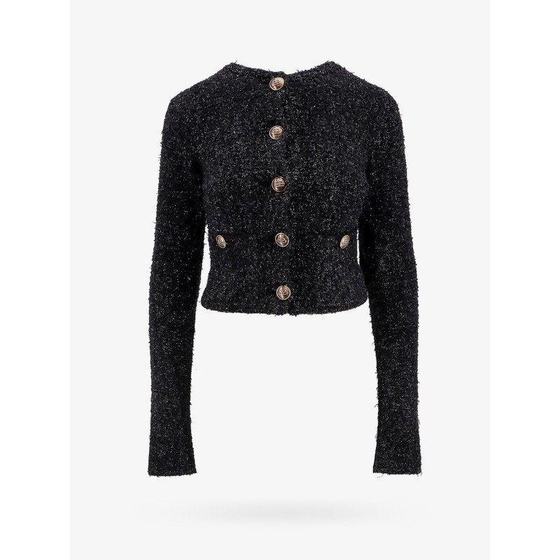 Cotton tweed knitted cropped cardigan