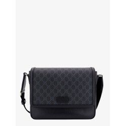 Gg supreme and leather shoulder bag with frontal patch