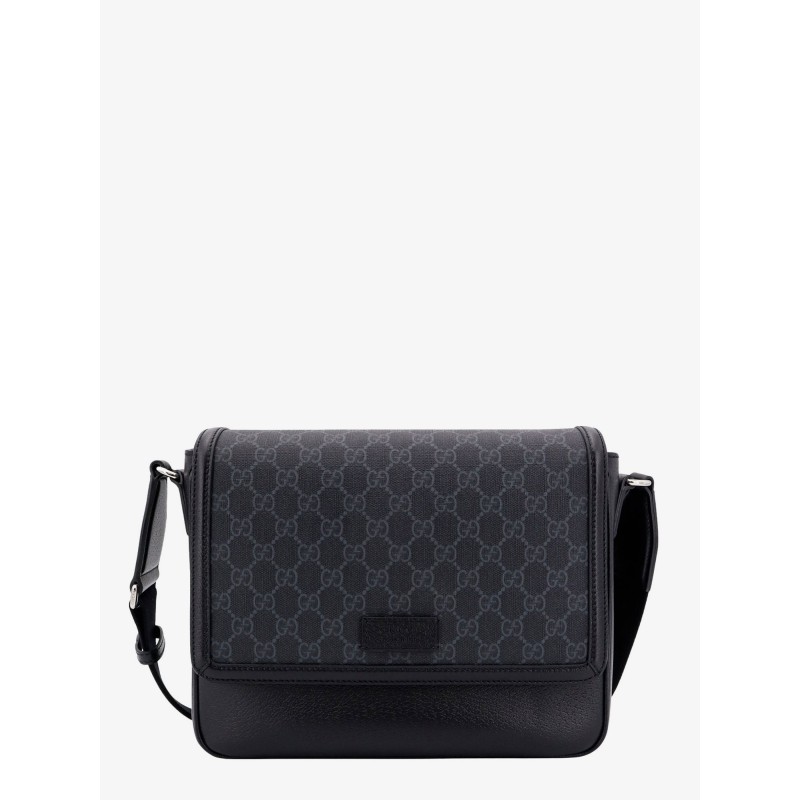Gg supreme and leather shoulder bag with frontal patch
