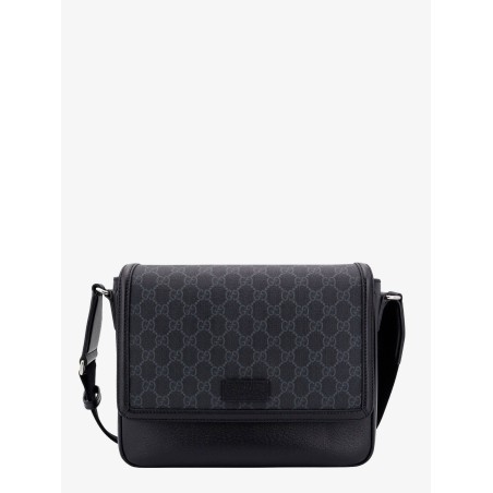 Gg supreme and leather shoulder bag with frontal patch