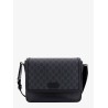 Gg supreme and leather shoulder bag with frontal patch