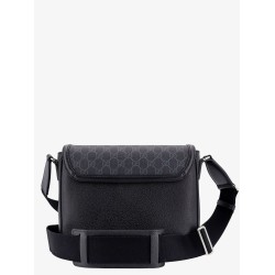 Gg supreme and leather shoulder bag with frontal patch