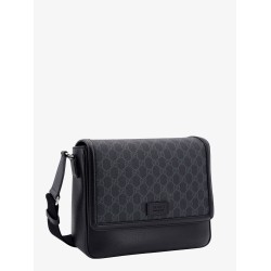 Gg supreme and leather shoulder bag with frontal patch