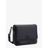 Gg supreme and leather shoulder bag with frontal patch