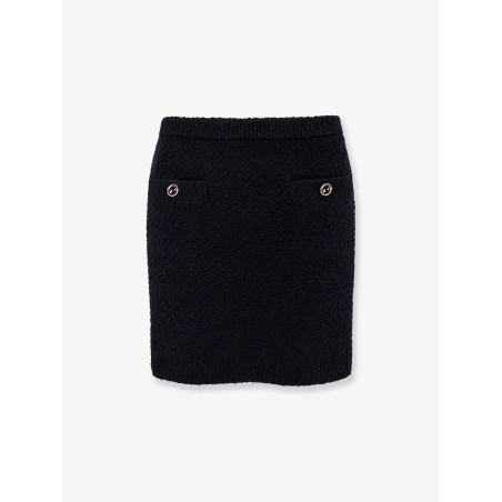 Wool skirt with bouclé effect, mini lenght and pockets with ribbed profiles and gg enamelled buttons