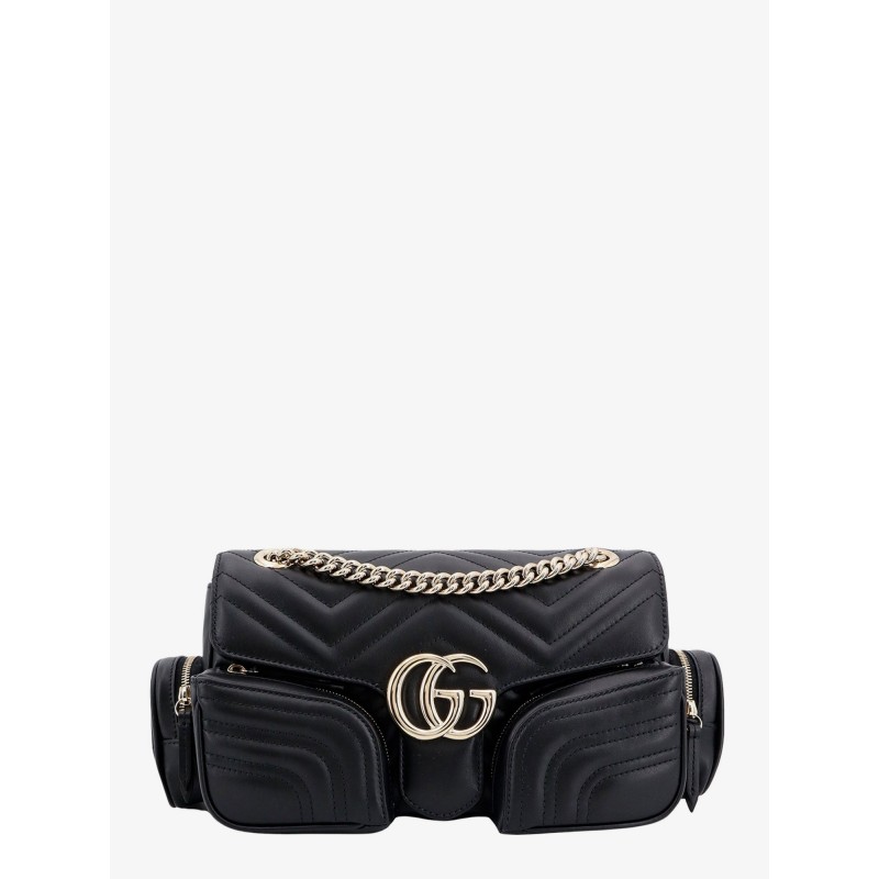 Matelassé leather shoulder bag with multipockets detail