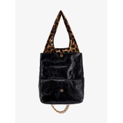 Changeable leather shoulder bag with animalier insert