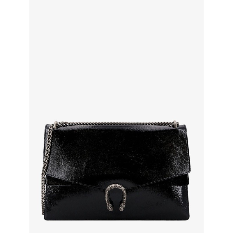 Patent leather shoulder bag with iconic tiger's head