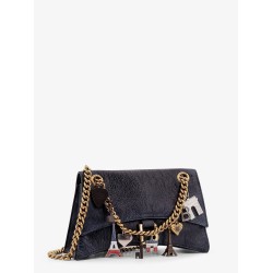Leather shoulder bag with dirty effect and iconic metal logo