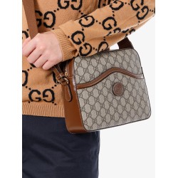 Shoulder bag with gg supreme motif and leather profiles
