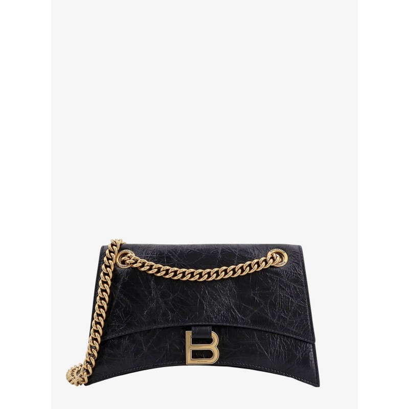 Leather shoulder bag with frontal monogram