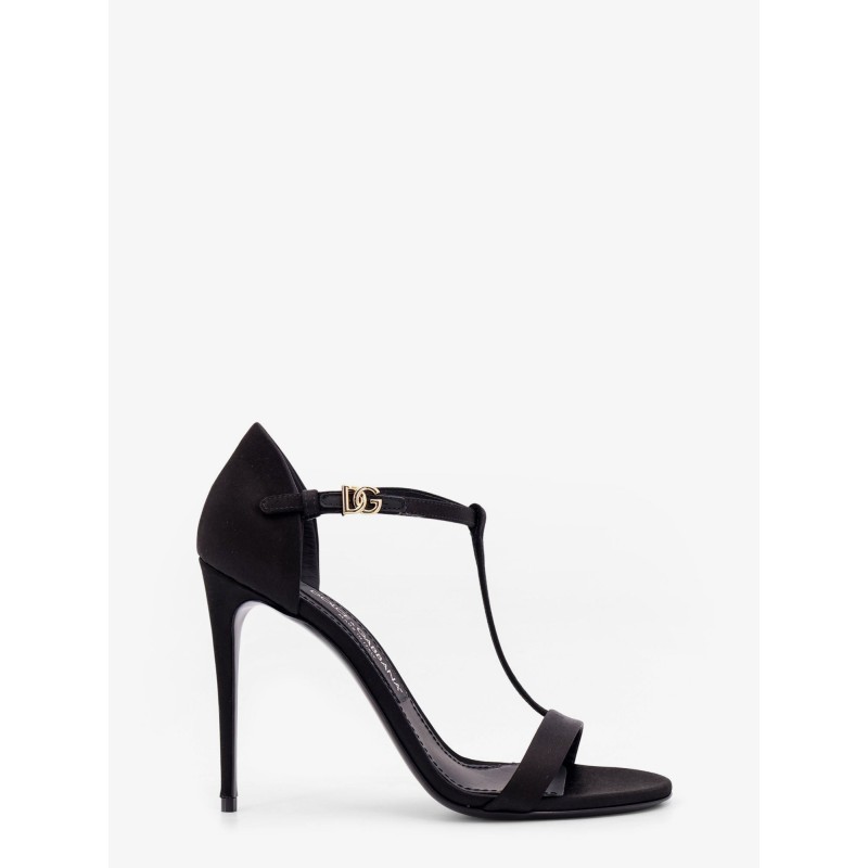 Satin sandals with metal monogram