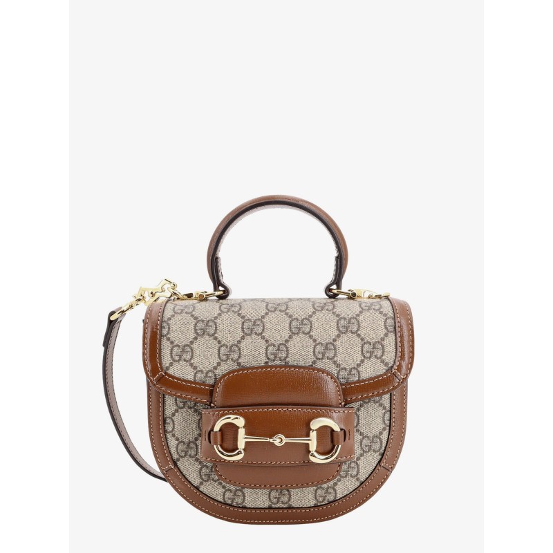 Gg supreme fabric and leather handbag with iconic horsebit