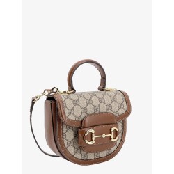 Gg supreme fabric and leather handbag with iconic horsebit