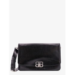 Leather shoulder bag with metal monogram