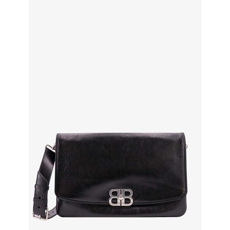 Leather shoulder bag with metal monogram