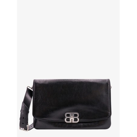Leather shoulder bag with metal monogram
