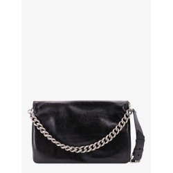 Leather shoulder bag with metal monogram