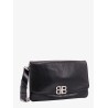 Leather shoulder bag with metal monogram