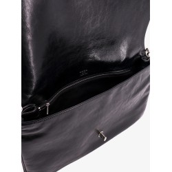 Leather shoulder bag with metal monogram