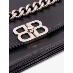 Leather shoulder bag with metal monogram