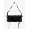 Patent leather shoulder bag with metal details