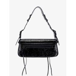 Patent leather shoulder bag with metal details