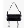 Patent leather shoulder bag with metal details