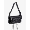 Patent leather shoulder bag with metal details