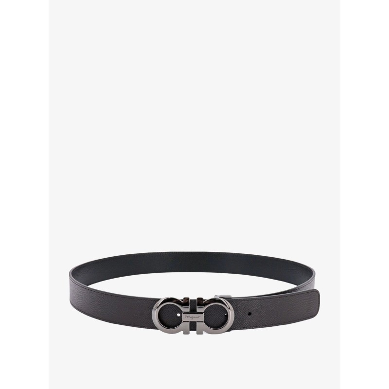 Leather belt with gancini buckle