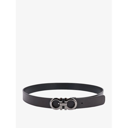 Leather belt with gancini buckle