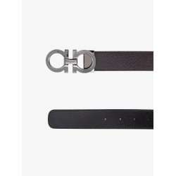 Leather belt with gancini buckle
