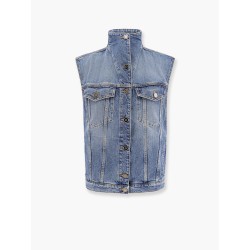 Stone washed denim sleeveless jacket