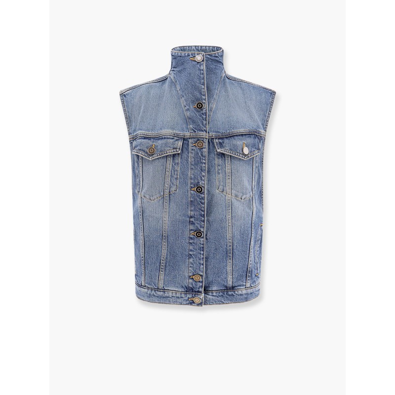 Stone washed denim sleeveless jacket
